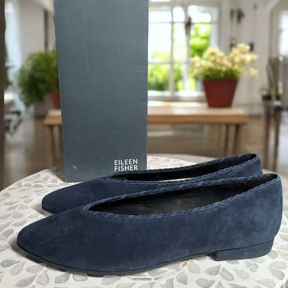 Eileen Fisher $225 Posy Leather Suede Pointed-Toe Flat – Scalloped Topline – Wom - Picture 4 of 12